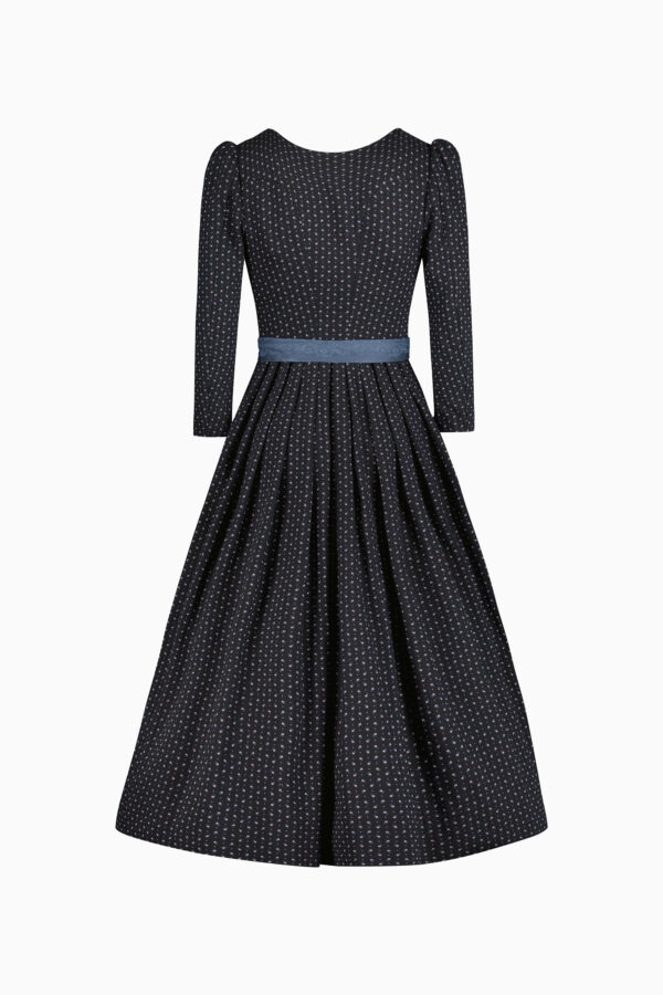 Dirndl mit Langarm in dunkelblau mit Musterung und hellblauer Schürze