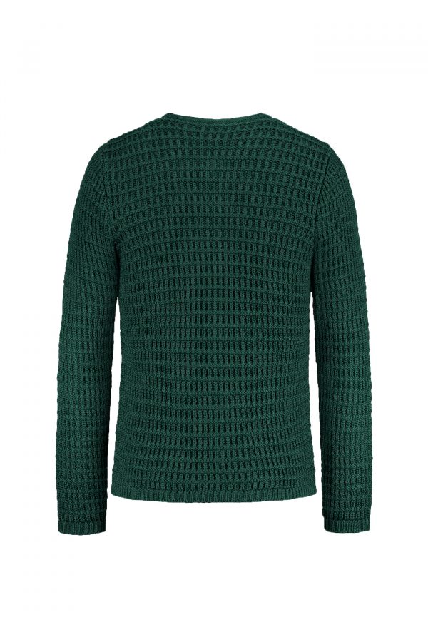Gerade geschnittene Herrenstrickjacke mit allover Waffelmuster Tannengrün.