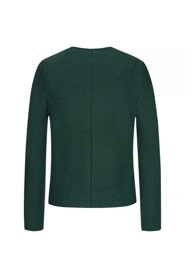 gerade geschnittene Herrenstrickjacke in Tannengrün. Linksstrick.