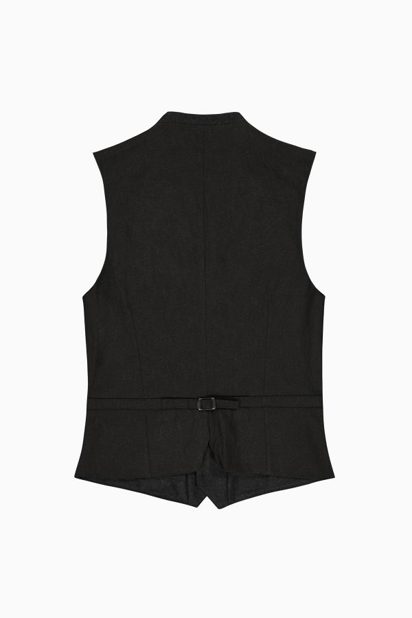 Schwarze Herrenweste aus Merinowolle mit V-Ausschnitt und Pattentaschen.