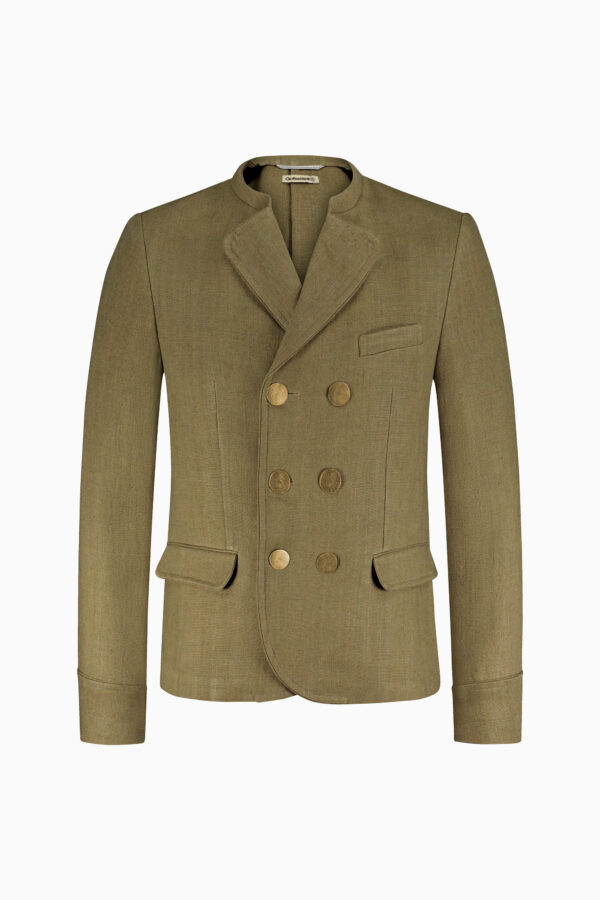 Doppelreihiges Herrensakko in khaki mit goldenen Münzknöpfen